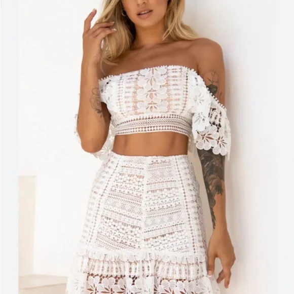 White Ruffle White Lace Skirt Set - Picture 6 of 6